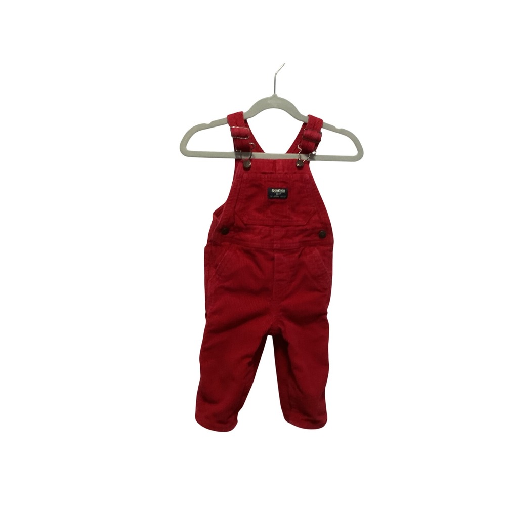 OshKosh B'gosh Corduroy Overalls Kids 12M Red Adjustable Straps Snap Legs